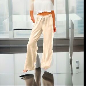 Pants W/Drawstring Hi-Waisted Casual Loose Fit Wide Long Leg Stretchy Comfy Pant